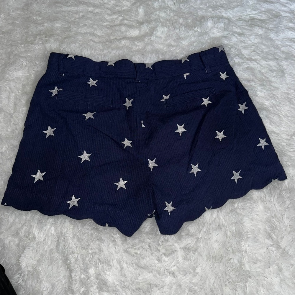 Lauren James Navy Blue Star Print Corduroy Scalloped Hem Shorts Womens Size M - Picture 4 of 6